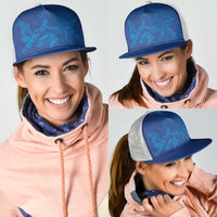 Hawaiian Monk Seal and Whale Mesh Trucker Cap Kakau Tribal Pattern Blue Color LT03 - Polynesian Pride