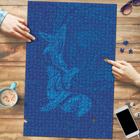 Hawaiian Monk Seal and Whale Puzzle Kakau Tribal Pattern Blue Color LT03 Blue - Polynesian Pride