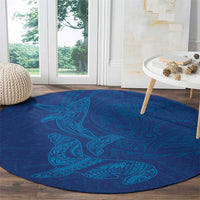 Hawaiian Monk Seal and Whale Round Carpet Kakau Tribal Pattern Blue Color LT03 - Polynesian Pride