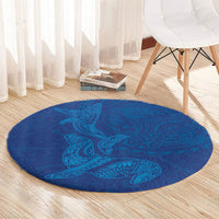 Hawaiian Monk Seal and Whale Round Carpet Kakau Tribal Pattern Blue Color LT03 - Polynesian Pride