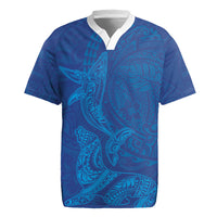Hawaiian Monk Seal and Whale Rugby Jersey Kakau Tribal Pattern Blue Color LT03 Blue - Polynesian Pride