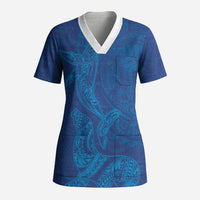 Hawaiian Monk Seal and Whale Scrub Top Kakau Tribal Pattern Blue Color LT03 Adult Blue - Polynesian Pride