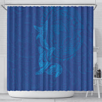Hawaiian Monk Seal and Whale Shower Curtain Kakau Tribal Pattern Blue Color LT03 - Polynesian Pride