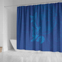 Hawaiian Monk Seal and Whale Shower Curtain Kakau Tribal Pattern Blue Color LT03 - Polynesian Pride