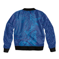 Hawaiian Monk Seal and Whale Sleeve Zip Bomber Jacket Kakau Tribal Pattern Blue Color LT03 - Polynesian Pride
