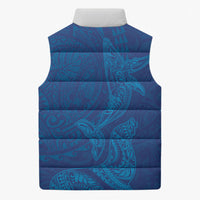 Hawaiian Monk Seal and Whale Sleeveless Puffer Jacket Kakau Tribal Pattern Blue Color LT03 - Polynesian Pride