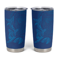 Hawaiian Monk Seal and Whale Tumbler Cup Kakau Tribal Pattern Blue Color LT03 Blue - Polynesian Pride
