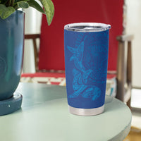 Hawaiian Monk Seal and Whale Tumbler Cup Kakau Tribal Pattern Blue Color LT03 - Polynesian Pride