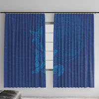 Hawaiian Monk Seal and Whale Window Curtain Kakau Tribal Pattern Blue Color LT03 With Hooks Blue - Polynesian Pride