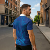 Hawaiian Monk Seal and Whale Zipper Polo Shirt Kakau Tribal Pattern Blue Color LT03 - Polynesian Pride