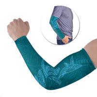 Hawaiian Monk Seal and Whale Arm Sleeves Kakau Tribal Pattern Teal Color LT03 Set of 2 Teal - Polynesian Pride