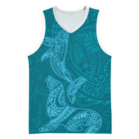 Hawaiian Monk Seal and Whale Basketball Jersey Kakau Tribal Pattern Teal Color LT03 Unisex Teal - Polynesian Pride