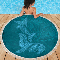 Hawaiian Monk Seal and Whale Beach Blanket Kakau Tribal Pattern Teal Color LT03 - Polynesian Pride