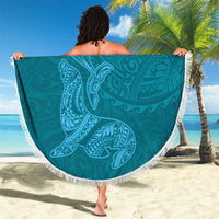 Hawaiian Monk Seal and Whale Beach Blanket Kakau Tribal Pattern Teal Color LT03 - Polynesian Pride