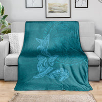 Hawaiian Monk Seal and Whale Blanket Kakau Tribal Pattern Teal Color LT03 - Polynesian Pride