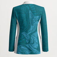 Hawaiian Monk Seal and Whale Blazer Kakau Tribal Pattern Teal Color LT03 - Polynesian Pride