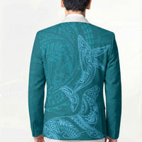 Hawaiian Monk Seal and Whale Blazer Kakau Tribal Pattern Teal Color LT03 - Polynesian Pride
