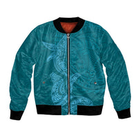 Hawaiian Monk Seal and Whale Bomber Jacket Kakau Tribal Pattern Teal Color LT03 Unisex Teal - Polynesian Pride