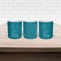Hawaiian Monk Seal and Whale Ceramic Mug Kakau Tribal Pattern Teal Color LT03 - Polynesian Pride