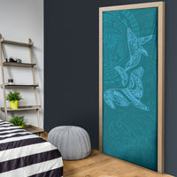 Hawaiian Monk Seal and Whale Door Cover Kakau Tribal Pattern Teal Color LT03 - Polynesian Pride