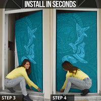 Hawaiian Monk Seal and Whale Door Cover Kakau Tribal Pattern Teal Color LT03 - Polynesian Pride