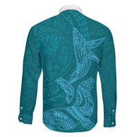 Hawaiian Monk Seal and Whale Family Matching Summer Maxi Dress and Hawaiian Shirt Kakau Tribal Pattern Teal Color