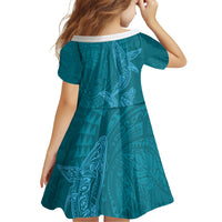 Hawaiian Monk Seal and Whale Family Matching Tank Maxi Dress and Hawaiian Shirt Kakau Tribal Pattern Teal Color