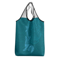 Hawaiian Monk Seal and Whale Grocery Bag Kakau Tribal Pattern Teal Color LT03 - Polynesian Pride