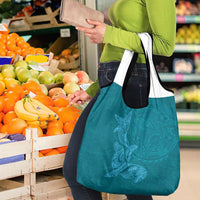 Hawaiian Monk Seal and Whale Grocery Bag Kakau Tribal Pattern Teal Color LT03 - Polynesian Pride