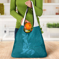 Hawaiian Monk Seal and Whale Grocery Bag Kakau Tribal Pattern Teal Color LT03 - Polynesian Pride