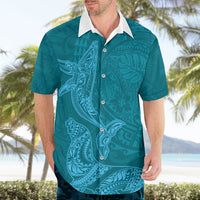 Hawaiian Monk Seal and Whale Hawaiian Shirt Kakau Tribal Pattern Teal Color LT03 - Polynesian Pride