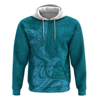 Hawaiian Monk Seal and Whale Hoodie Kakau Tribal Pattern Teal Color LT03 Pullover Hoodie Teal - Polynesian Pride