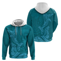 Hawaiian Monk Seal and Whale Hoodie Kakau Tribal Pattern Teal Color LT03 - Polynesian Pride