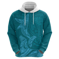 Hawaiian Monk Seal and Whale Hoodie Kakau Tribal Pattern Teal Color LT03 - Polynesian Pride