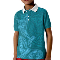 Hawaiian Monk Seal and Whale Kid Polo Shirt Kakau Tribal Pattern Teal Color LT03 Kid Teal - Polynesian Pride
