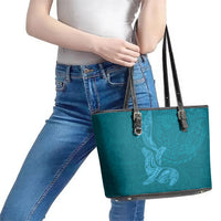 Hawaiian Monk Seal and Whale Leather Tote Bag Kakau Tribal Pattern Teal Color LT03 - Polynesian Pride