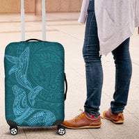 Hawaiian Monk Seal and Whale Luggage Cover Kakau Tribal Pattern Teal Color LT03 Teal - Polynesian Pride