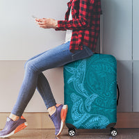 Hawaiian Monk Seal and Whale Luggage Cover Kakau Tribal Pattern Teal Color LT03 - Polynesian Pride