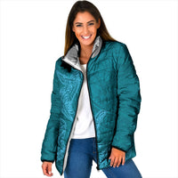Hawaiian Monk Seal and Whale Padded Jacket Kakau Tribal Pattern Teal Color LT03 Women Teal - Polynesian Pride