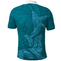 Hawaiian Monk Seal and Whale Polo Shirt Kakau Tribal Pattern Teal Color LT03 - Polynesian Pride