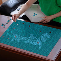 Hawaiian Monk Seal and Whale Puzzle Kakau Tribal Pattern Teal Color LT03 - Polynesian Pride