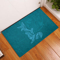 Hawaiian Monk Seal and Whale Rubber Doormat Kakau Tribal Pattern Teal Color LT03 - Polynesian Pride