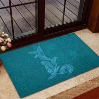 Hawaiian Monk Seal and Whale Rubber Doormat Kakau Tribal Pattern Teal Color LT03 - Polynesian Pride