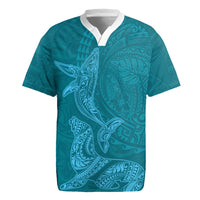 Hawaiian Monk Seal and Whale Rugby Jersey Kakau Tribal Pattern Teal Color LT03 Teal - Polynesian Pride