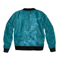 Hawaiian Monk Seal and Whale Sleeve Zip Bomber Jacket Kakau Tribal Pattern Teal Color LT03 - Polynesian Pride