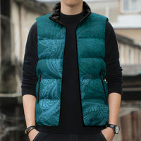 Hawaiian Monk Seal and Whale Sleeveless Puffer Jacket Kakau Tribal Pattern Teal Color LT03 - Polynesian Pride