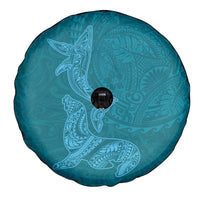 Hawaiian Monk Seal and Whale Spare Tire Cover Kakau Tribal Pattern Teal Color LT03 - Polynesian Pride
