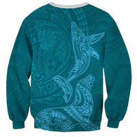Hawaiian Monk Seal and Whale Sweatshirt Kakau Tribal Pattern Teal Color LT03 - Polynesian Pride