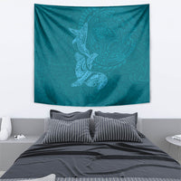 Hawaiian Monk Seal and Whale Tapestry Kakau Tribal Pattern Teal Color LT03 - Polynesian Pride