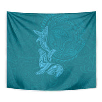 Hawaiian Monk Seal and Whale Tapestry Kakau Tribal Pattern Teal Color LT03 - Polynesian Pride